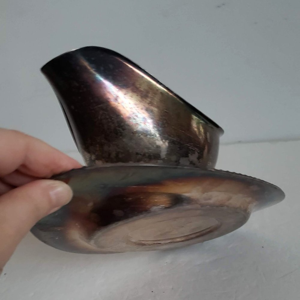 Lot of 2 Vintage SILVER PLATED Gravy Sauce Boat and Tray time patina Silverplate - Picture 9 of 14
